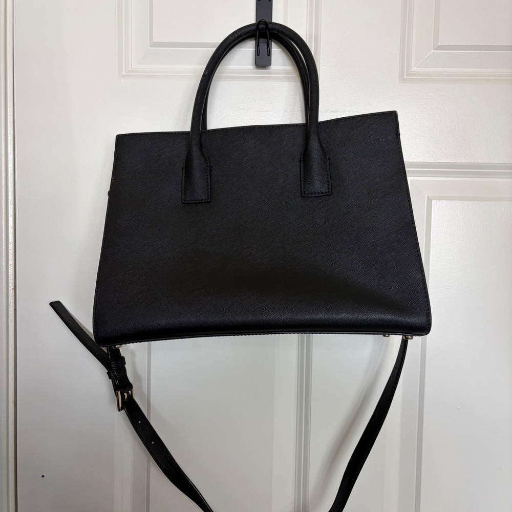 Kate Spade New York Black Cream Saffiano Leather Satchel Crossbody Bag - Picture 3 of 8